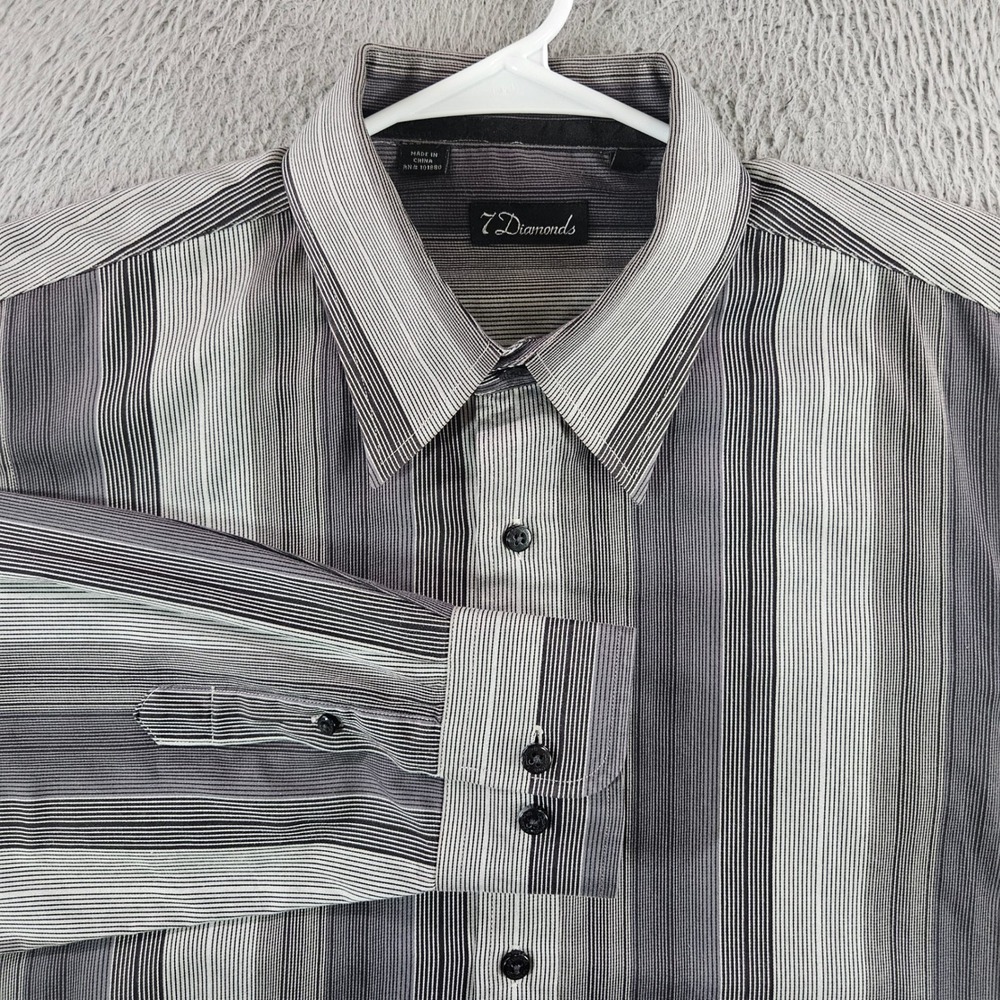 7 Diamonds Mens XL Grey Striped Button Down Shirt Long Sleeve Cotton Ombre XL